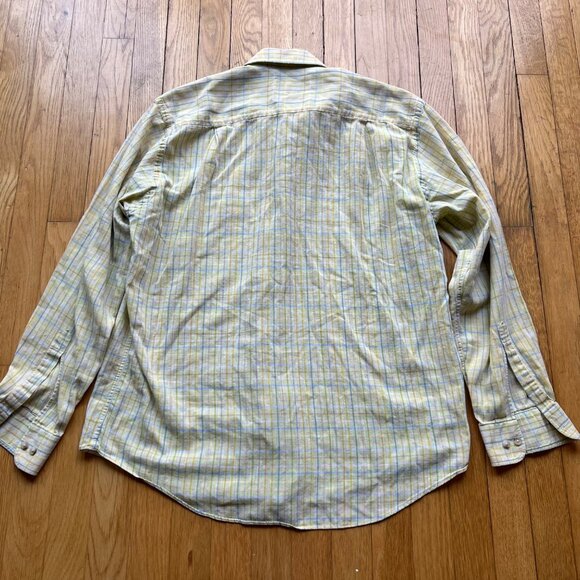 Paul Stuart Size L Yellow Green Plaid 100% Cotton Long Sleeve Button-Down Shirt - Picture 14 of 16